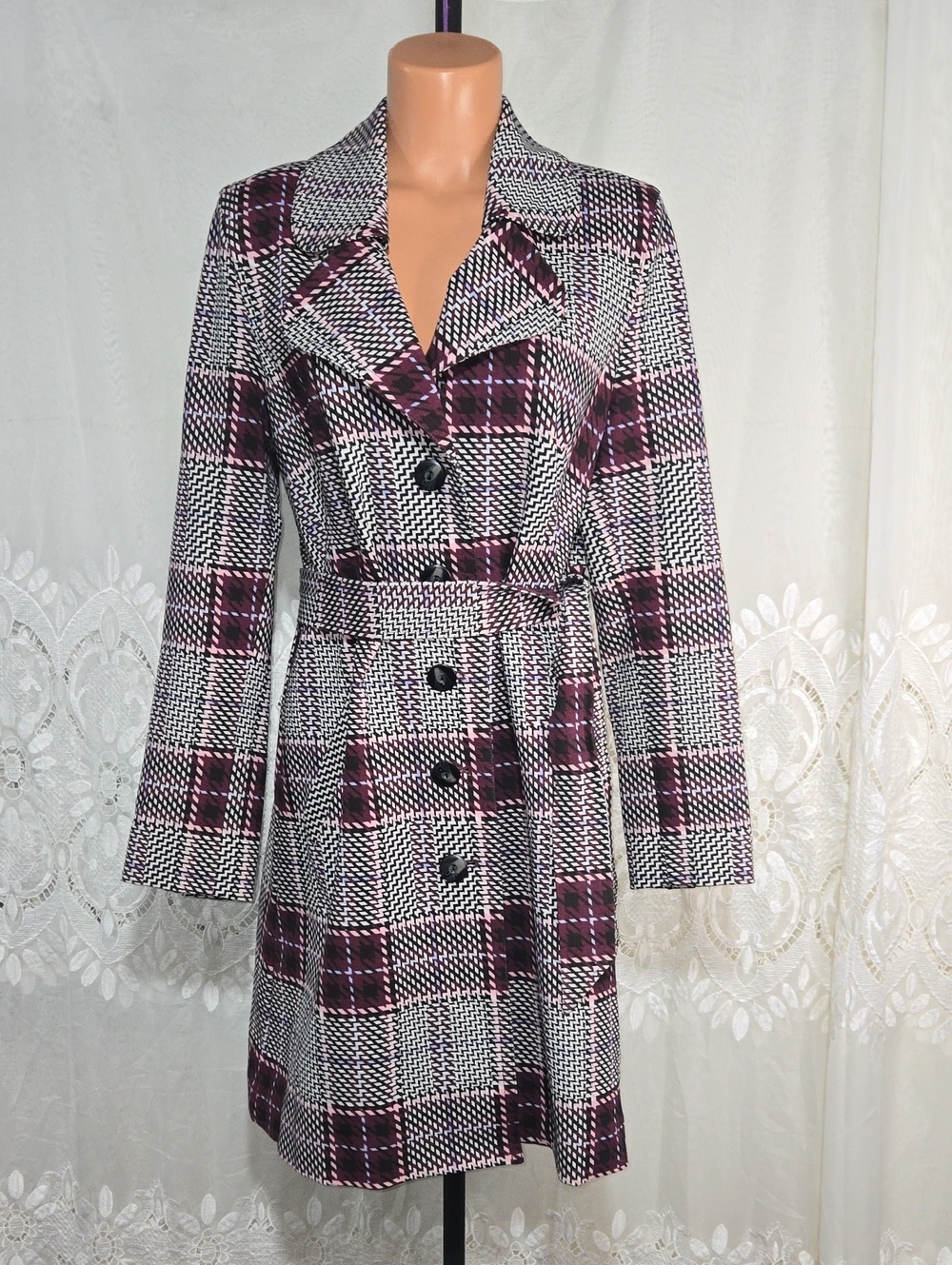 Cabi Plaid Knit Pedi Coat Jacket Size Large